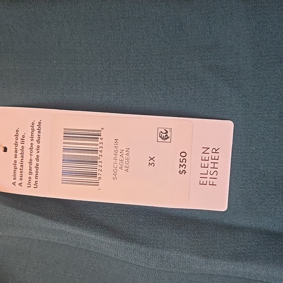 NWT Eileen Fisher Silk Georgette Crepe Straight Ankle Pant in color Aegean SZ 3X - Picture 4 of 11